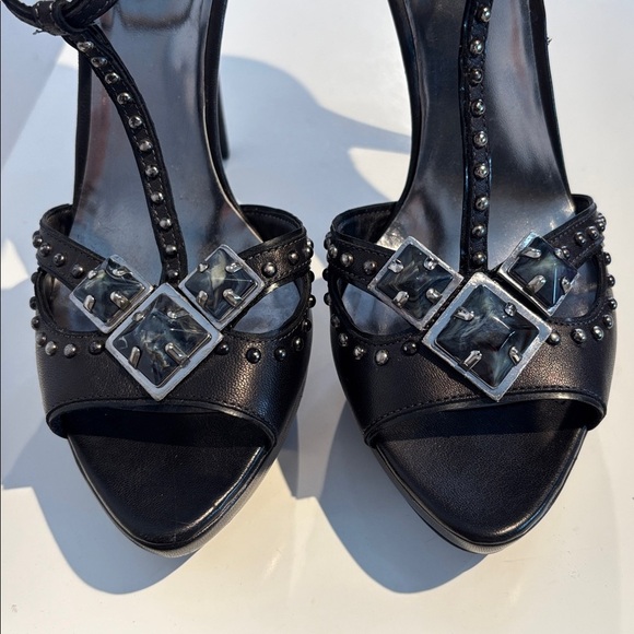 Miu Miu Prada Nappa Washed Jeweled T-Strap Platform Sandals Peep Toe Pumps 39.5 - Picture 4 of 12